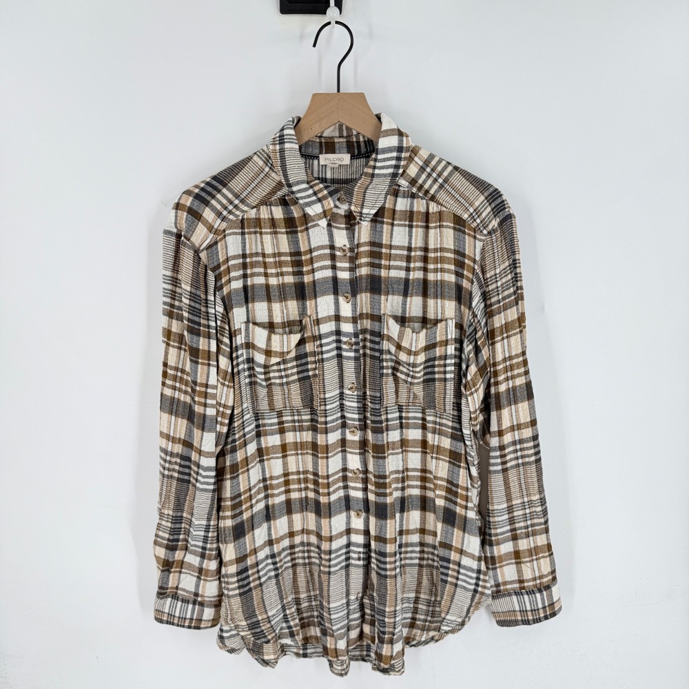 Pilcro Plaid Button Down Shirt Brown Medium Anthropologie Boho Casual